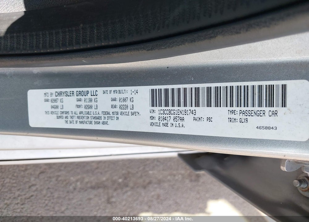 2014 CHRYSLER 200 LIMITED VIN: 1C3CCBCG1EN191743