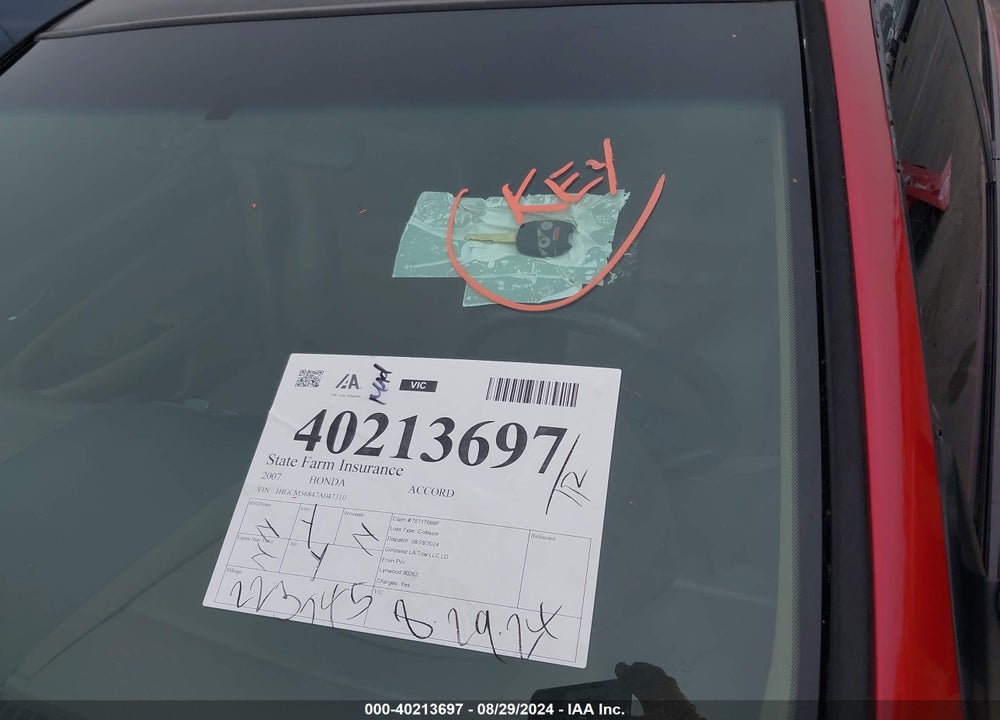 2007 HONDA ACCORD 2.4 EX VIN: 1HGCM56847A047310