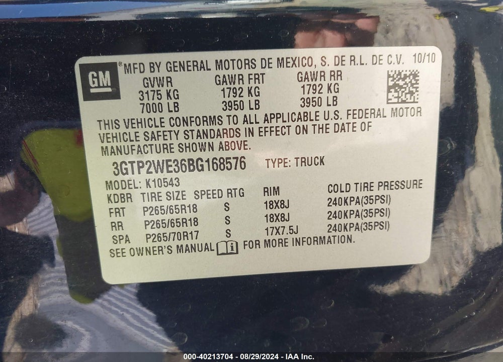 2011 GMC SIERRA 1500 SLT VIN: 3GTP2WE36BG168576