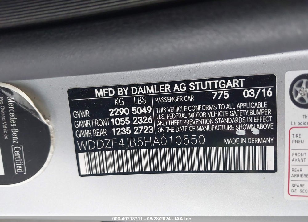 2017 MERCEDES-BENZ E 300 VIN: WDDZF4JB5HA010550