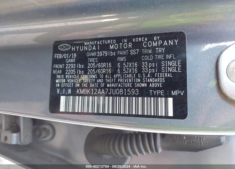 2018 HYUNDAI KONA SE VIN: KM8K12AA7JU081593