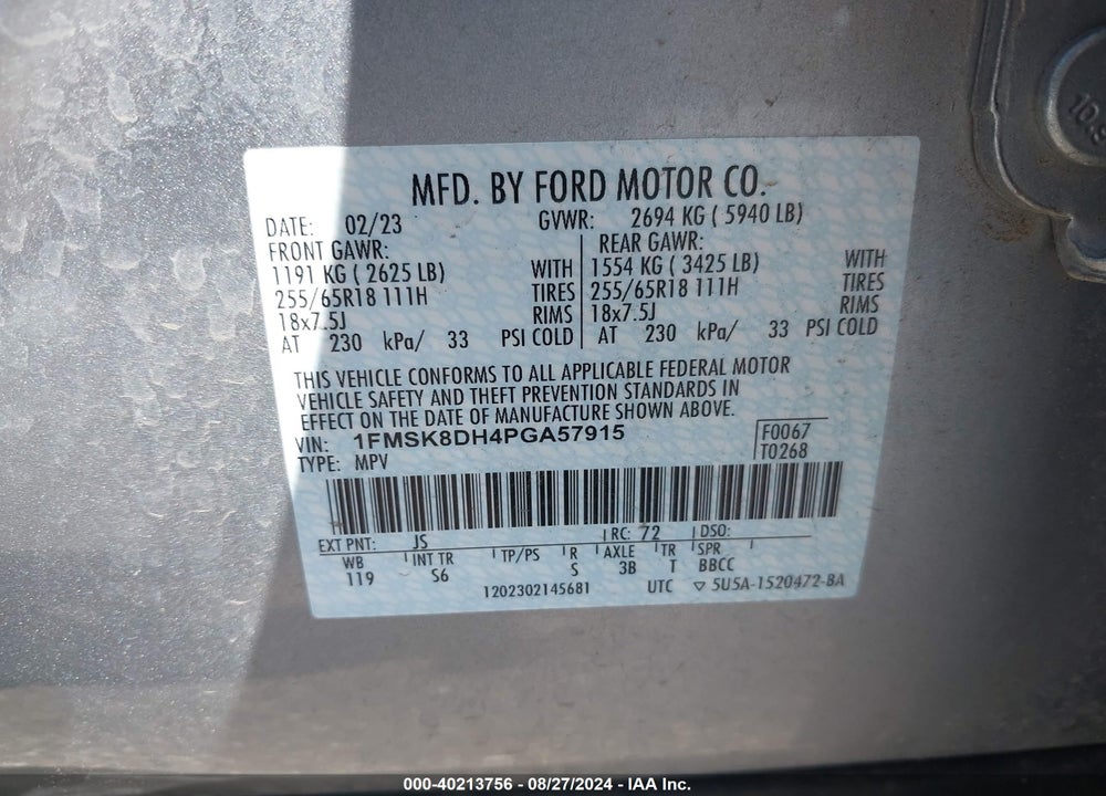 2023 FORD EXPLORER XLT VIN: 1FMSK8DH4PGA57915
