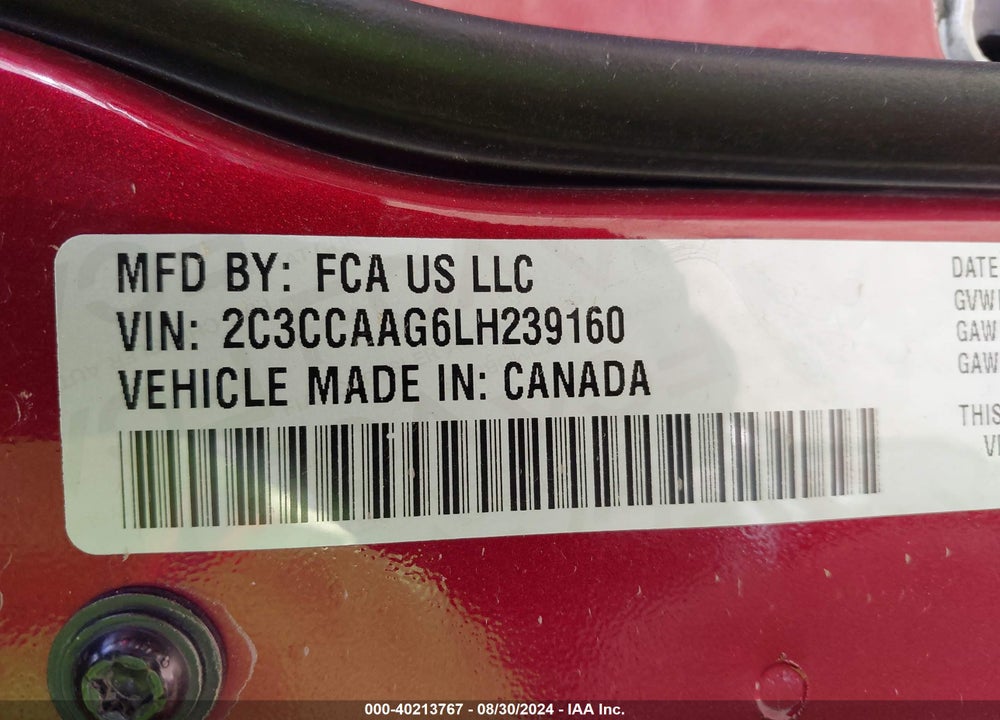 2020 CHRYSLER 300 TOURING VIN: 2C3CCAAG6LH239160