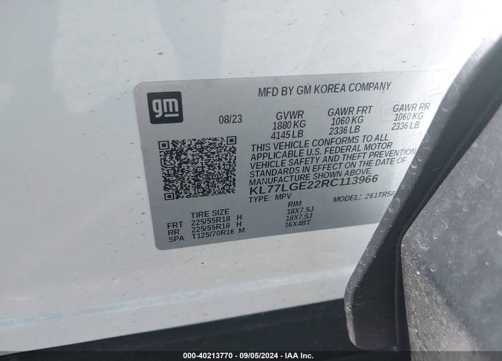 2024 CHEVROLET TRAX VIN: KL77LGE22RC113966