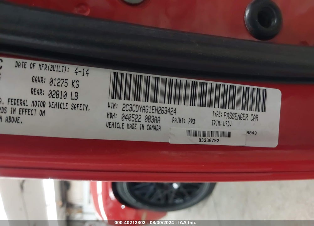2014 DODGE CHALLENGER SXT VIN: 2C3CDYAG1EH263424