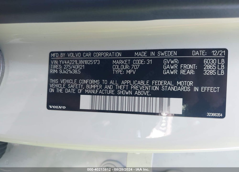 2022 VOLVO XC90 T6 INSCRIPTION 6 PASSENGER VIN: YV4A221LXN1825173