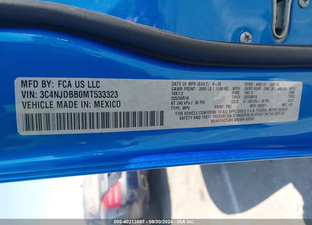 2021 JEEP COMPASS ALTITUDE 4X4 VIN: 3C4NJDBB0MT533323
