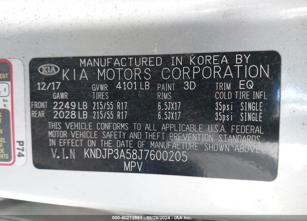 2018 KIA SOUL VIN: KNDJP3A58J7600205