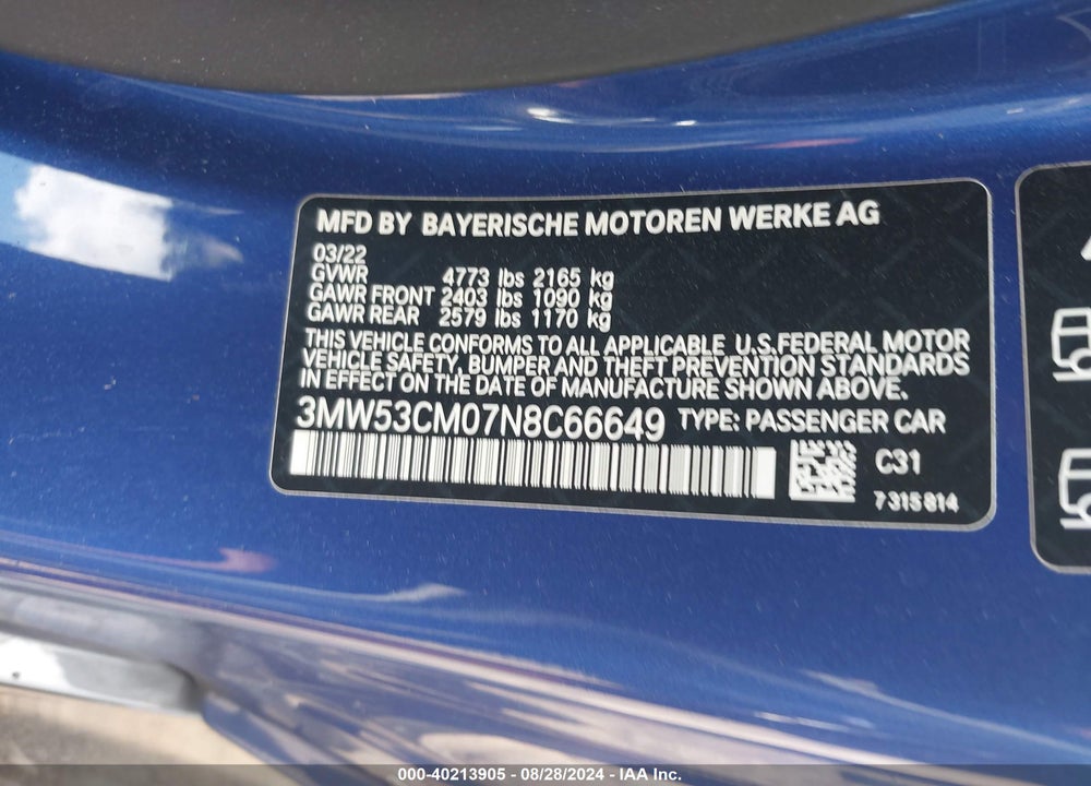 2022 BMW M240 I XDRIVE VIN: 3MW53CM07N8C66649
