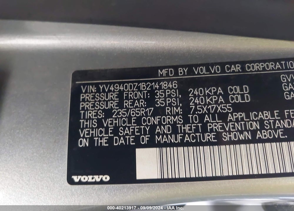 2011 VOLVO XC60 3.2/3.2 R-DESIGN VIN: YV4940DZ1B2141846