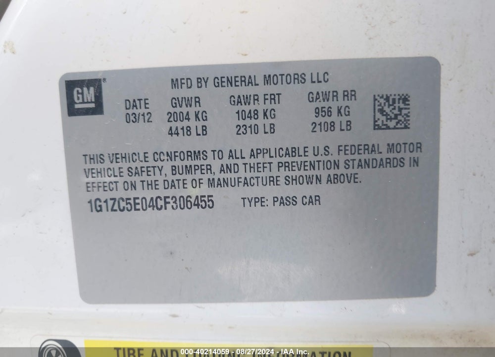 2012 CHEVROLET MALIBU VIN: 1G1ZC5E04CF306455