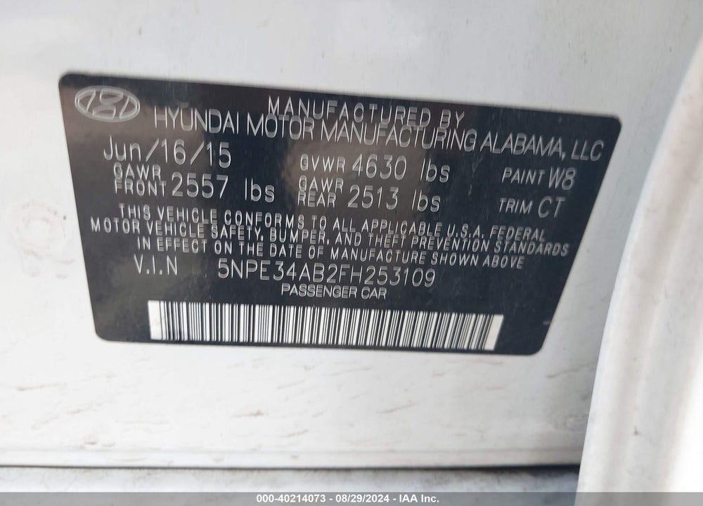 2015 HYUNDAI SONATA LIMITED 2.0T VIN: 5NPE34AB2FH253109