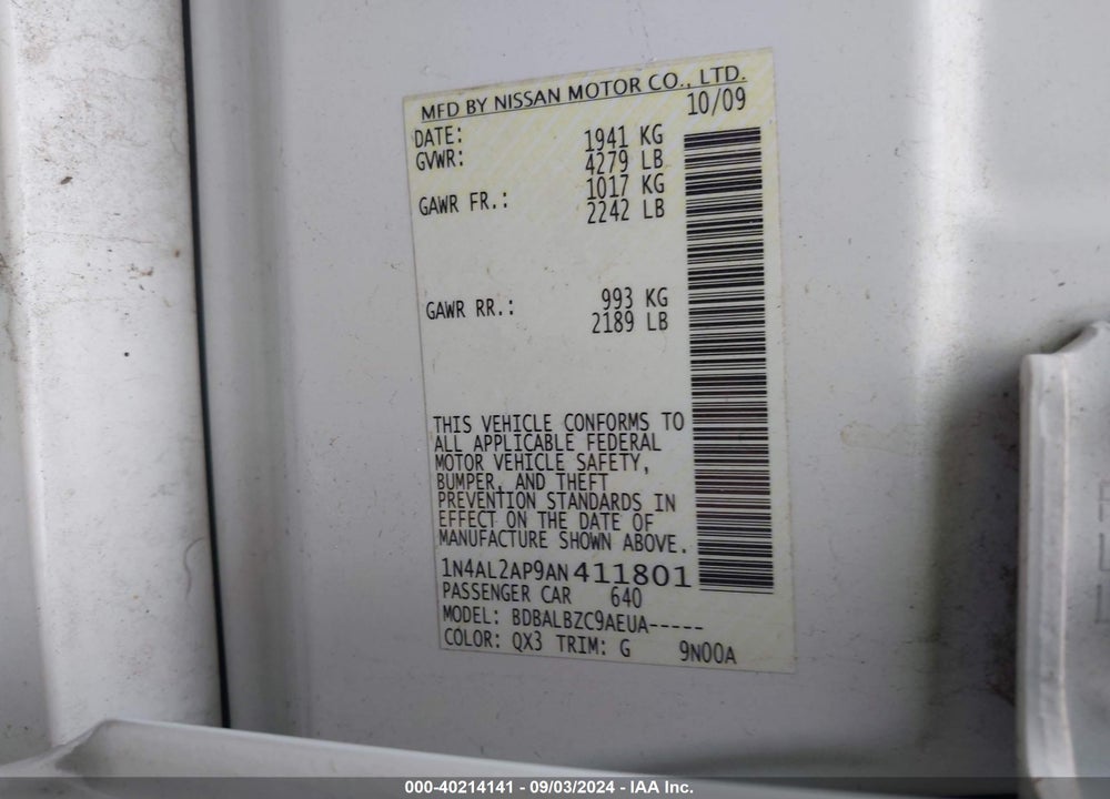 2010 NISSAN ALTIMA 2.5 S VIN: 1N4AL2AP9AN411801