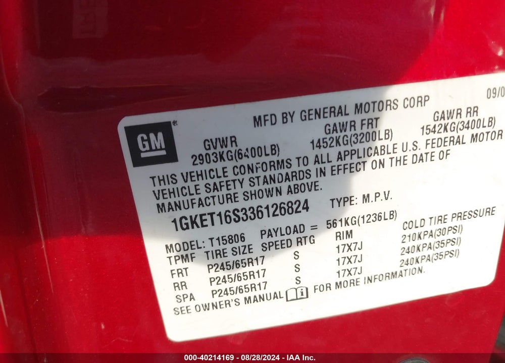 2003 GMC ENVOY XL SLT VIN: 1GKET16S336126824