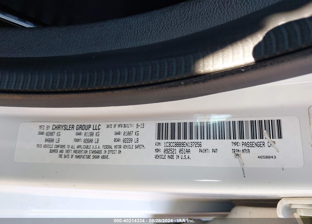2014 CHRYSLER 200 TOURING VIN: 1C3CCBBB9EN137256