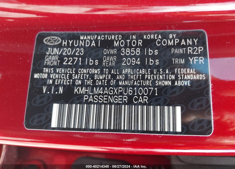 2023 HYUNDAI ELANTRA SEL VIN: KMHLM4AGXPU610071
