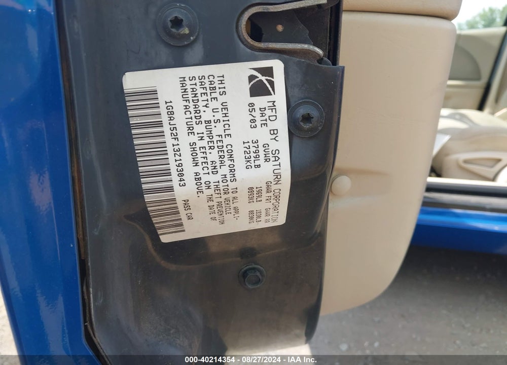 2003 SATURN ION VIN: 1G8AJ52F13Z193043