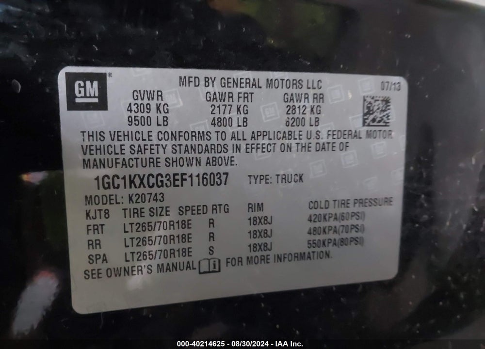 2014 CHEVROLET SILVERADO 2500HD LT VIN: 1GC1KXCG3EF116037