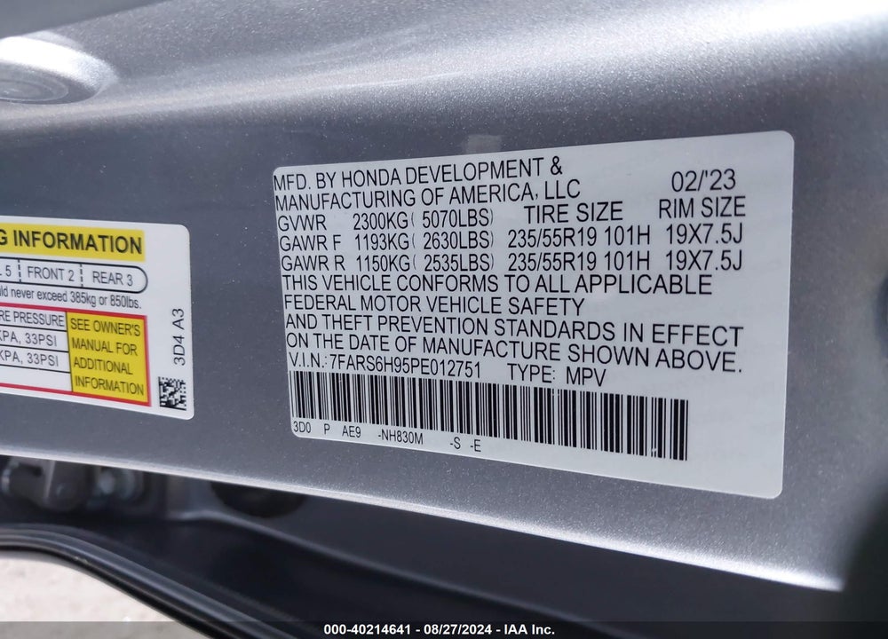 2023 HONDA CR-V HYBRID SPORT TOURING VIN: 7FARS6H95PE012751