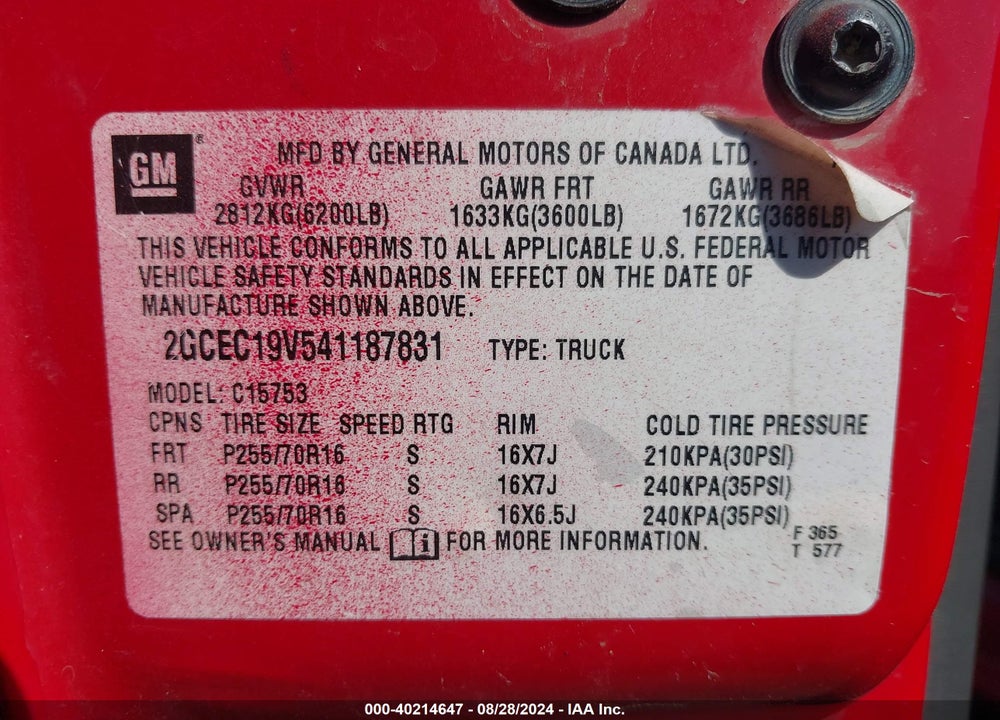 2004 CHEVROLET SILVERADO 1500 LS VIN: 2GCEC19V541187831