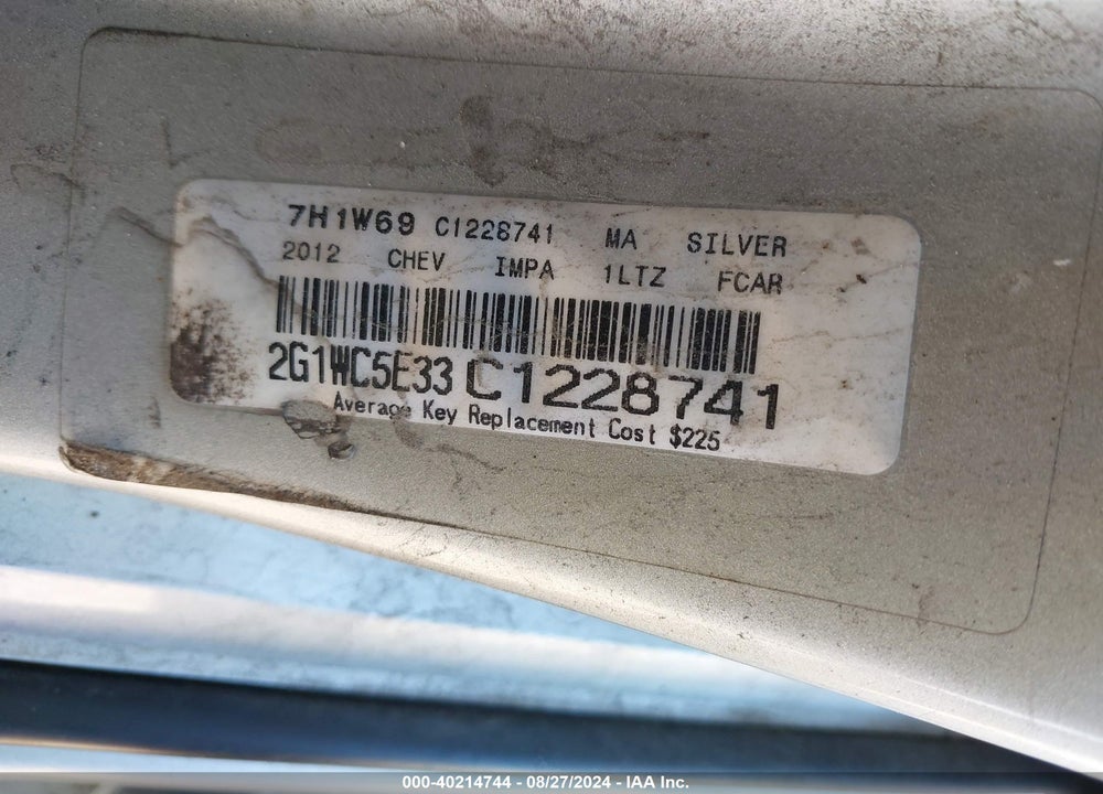 2012 CHEVROLET IMPALA LTZ VIN: 2G1WC5E33C1228741