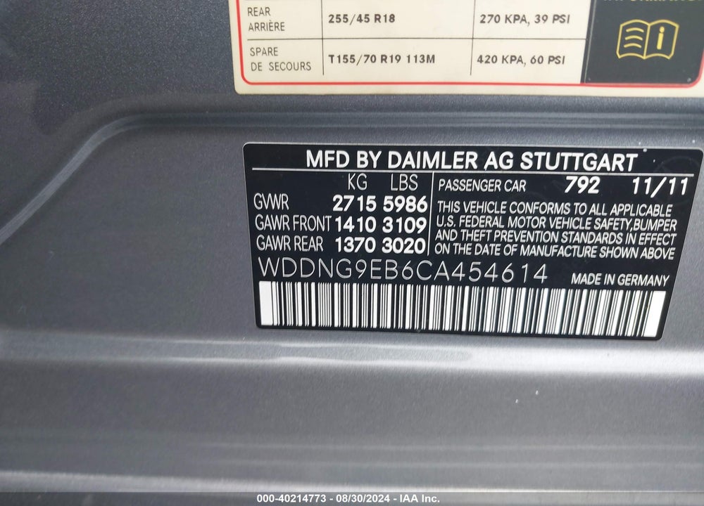 2012 MERCEDES-BENZ S 550 4MATIC VIN: WDDNG9EB6CA454614