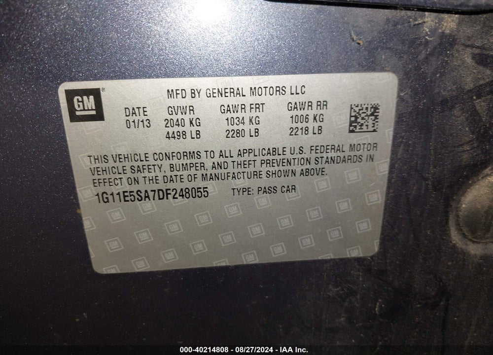 2013 CHEVROLET MALIBU 2LT VIN: 1G11E5SA7DF248055