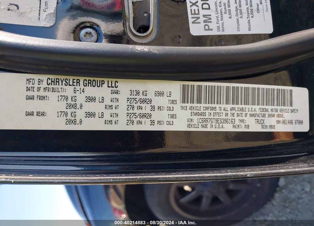 2014 RAM 1500 BIG HORN VIN: 1C6RR7GT9ES396163