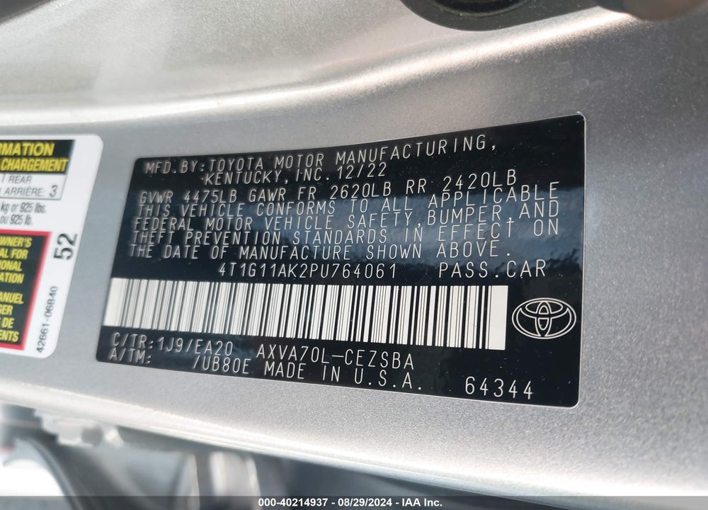 2023 TOYOTA CAMRY SE VIN: 4T1G11AK2PU764061