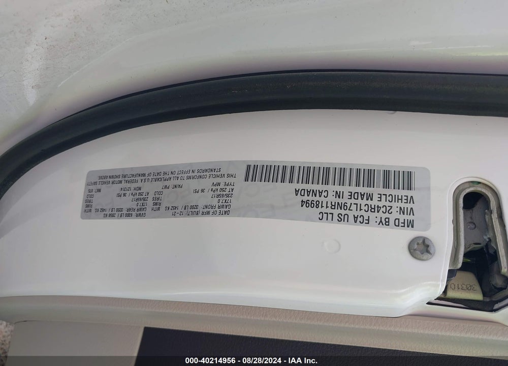 2022 CHRYSLER PACIFICA HYBRID TOURING L VIN: 2C4RC1L79NR118994