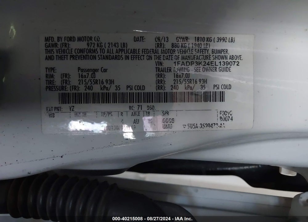 2014 FORD FOCUS SE VIN: 1FADP3K24EL139072