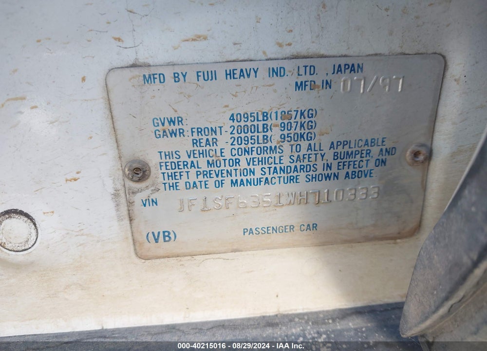 1998 SUBARU FORESTER L VIN: JF1SF6351WH710333