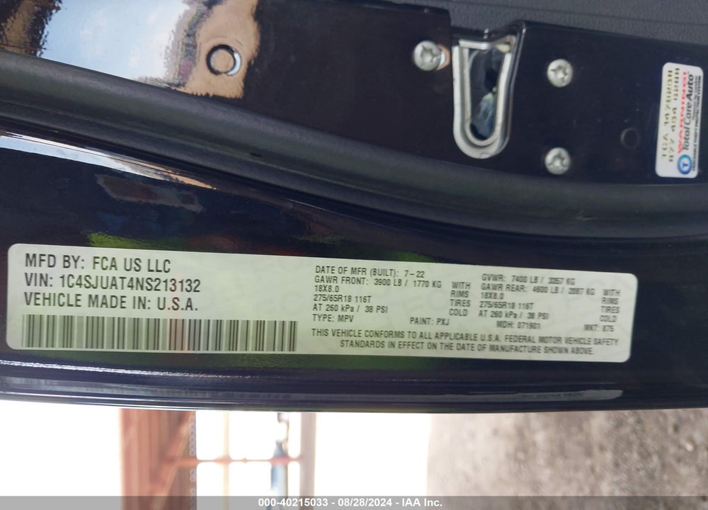 2022 JEEP WAGONEER SERIES I 4X2 VIN: 1C4SJUAT4NS213132
