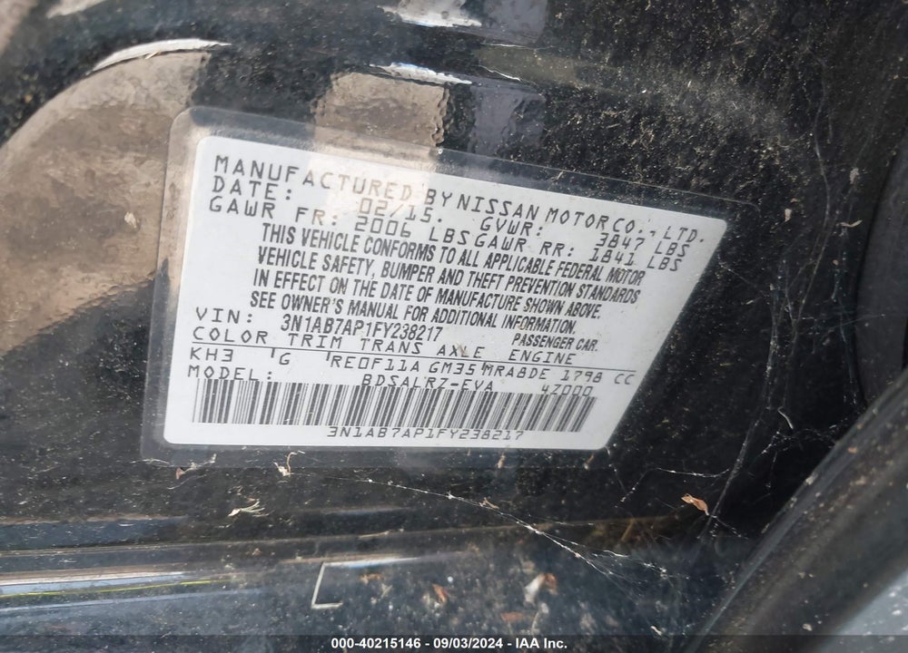 2015 NISSAN SENTRA VIN: 3N1AB7AP1FY238217