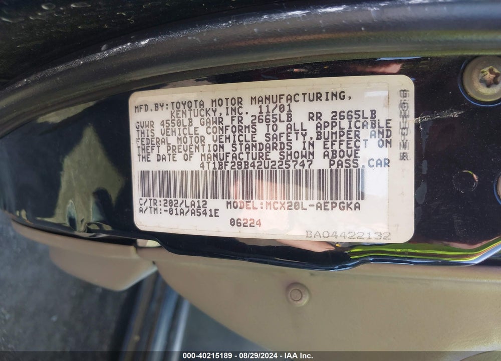 2002 TOYOTA AVALON XLS VIN: 4T1BF28B42U225747