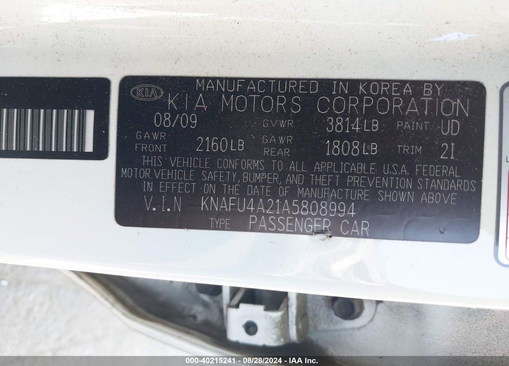 2010 KIA FORTE EX VIN: KNAFU4A21A5808994