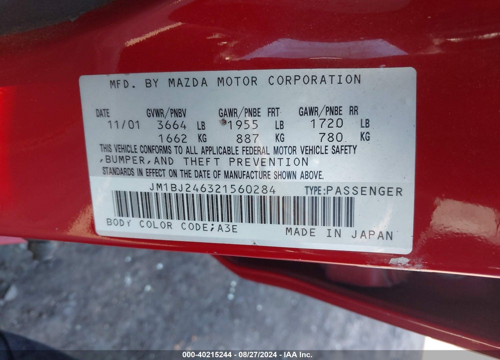 2002 MAZDA PROTEGE5 VIN: JM1BJ246321560284