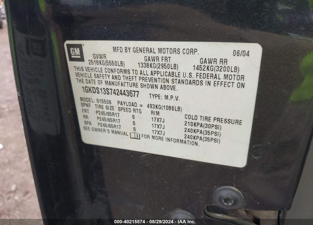 2004 GMC ENVOY SLE VIN: 1GKDS13S742443677