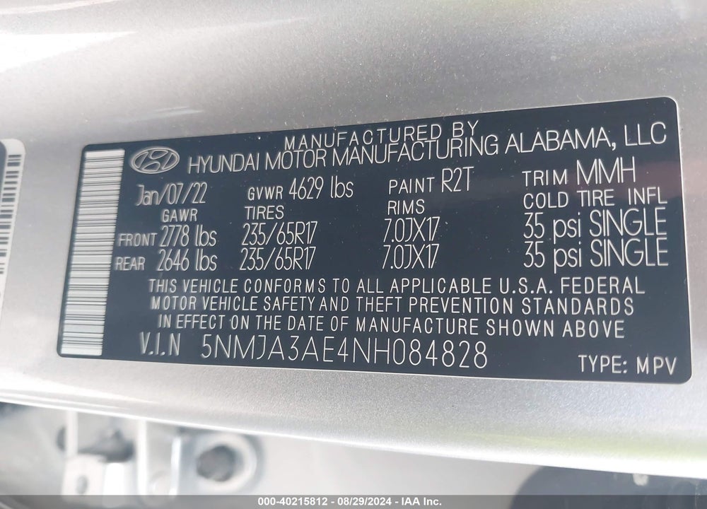 2022 HYUNDAI TUCSON SE VIN: 5NMJA3AE4NH084828