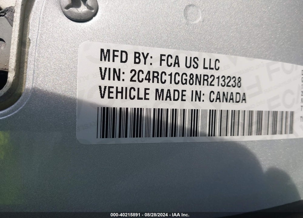 2022 CHRYSLER VOYAGER LX VIN: 2C4RC1CG8NR213238