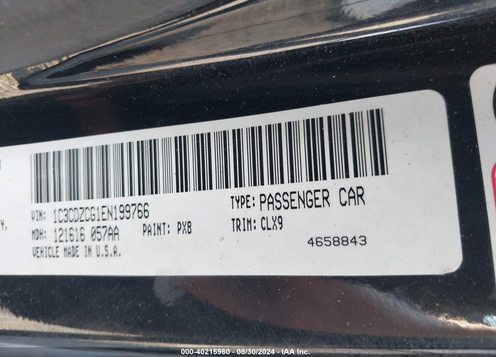 2014 DODGE AVENGER SXT VIN: 1C3CDZCG1EN199766