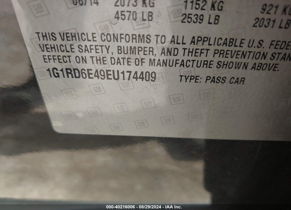 2014 CHEVROLET VOLT VIN: 1G1RD6E49EU174409