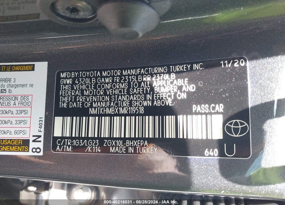 2021 TOYOTA C-HR LIMITED VIN: NMTKHMBX1MR119518