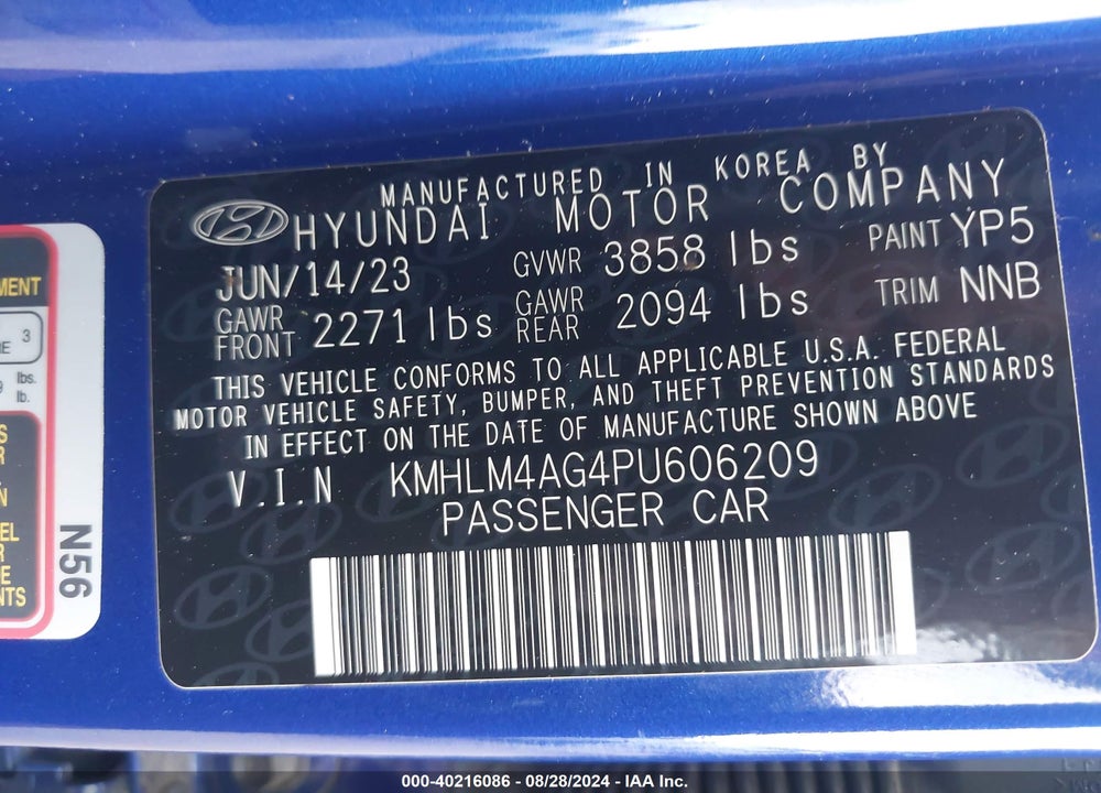 2023 HYUNDAI ELANTRA SEL VIN: KMHLM4AG4PU606209