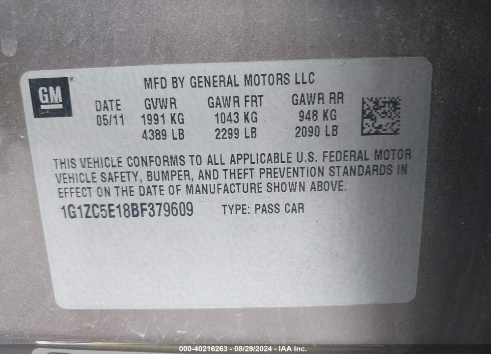 2011 CHEVROLET MALIBU 1LT VIN: 1G1ZC5E18BF379609