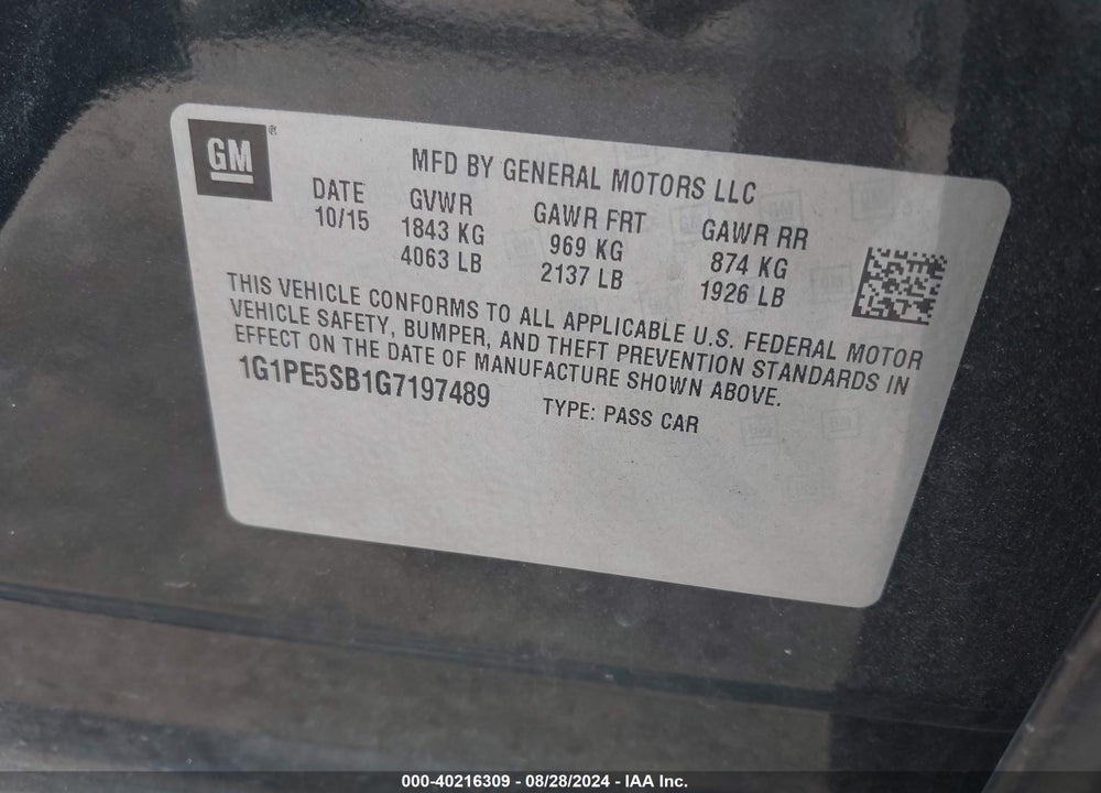 2016 CHEVROLET CRUZE LIMITED 1LT AUTO VIN: 1G1PE5SB1G7197489
