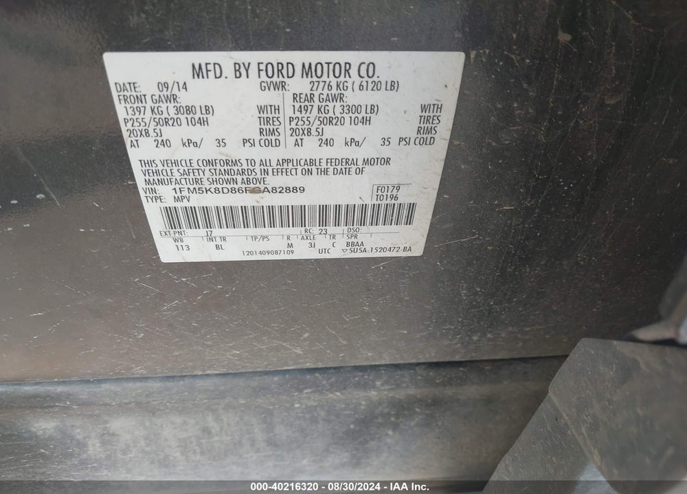 2015 FORD EXPLORER XLT VIN: 1FM5K8D86FGA82889