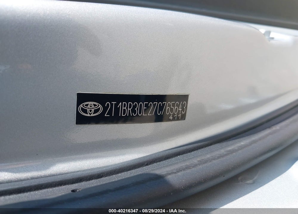 2007 TOYOTA COROLLA S VIN: 2T1BR30E27C765643