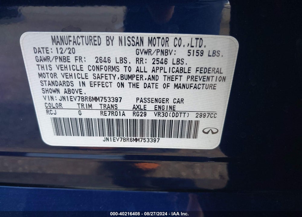 2021 INFINITI Q50 LUXE AWD VIN: JN1EV7BR6MM753397