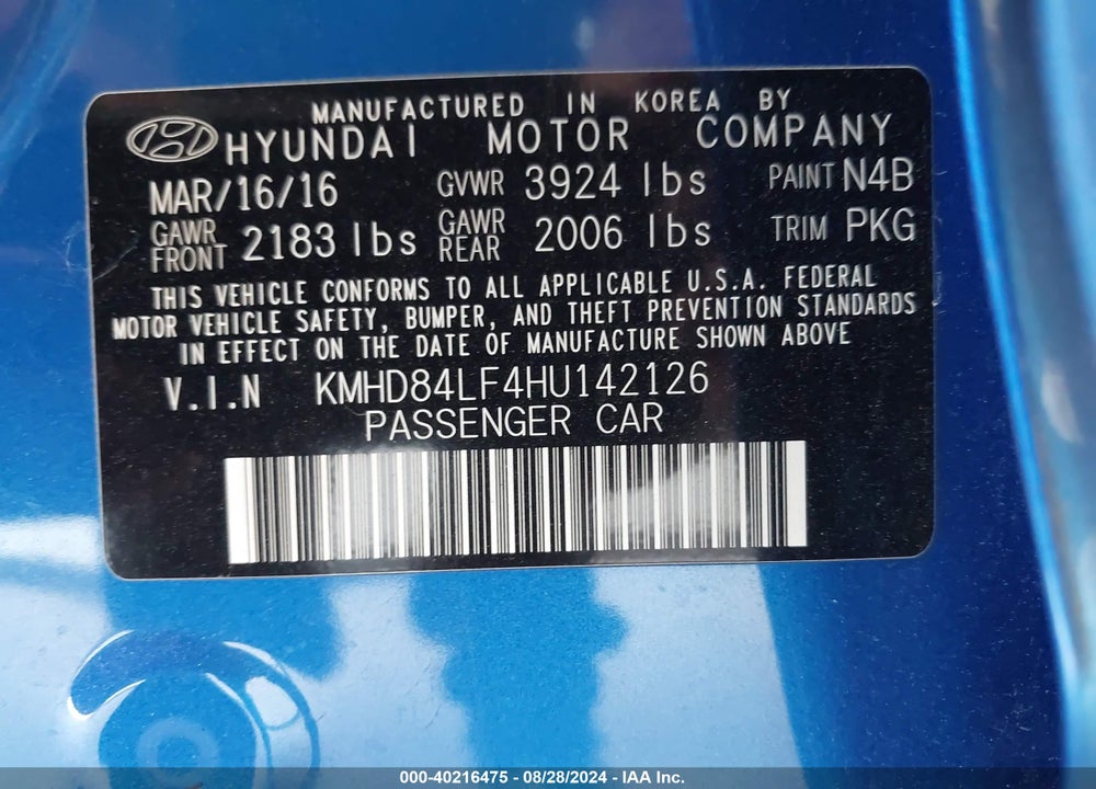 2017 HYUNDAI ELANTRA SE VIN: KMHD84LF4HU142126